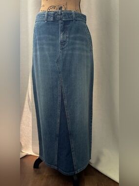DKNY Dark Blue Denim Straight Skirt with Front Slit